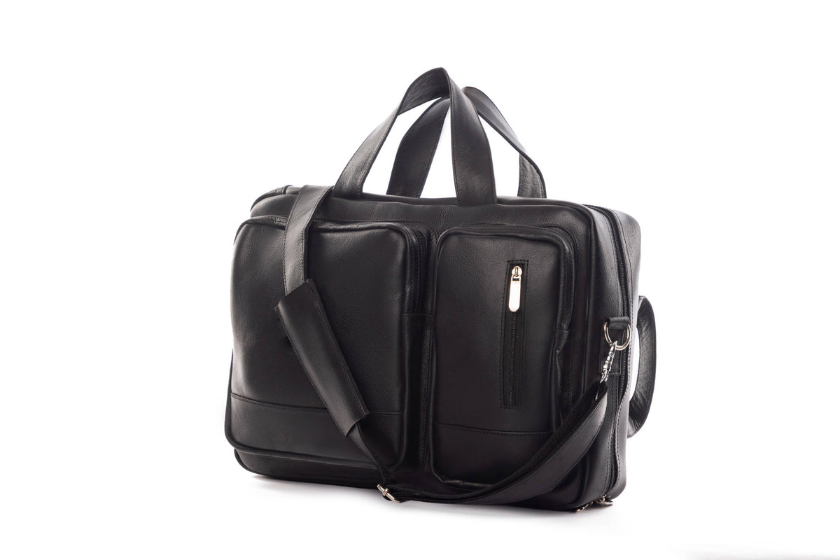 Bustah black genuine leather convertible backpack