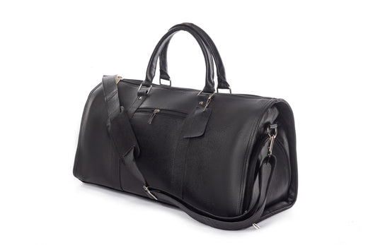Bustah black genuine leather travel duffle bag – front view