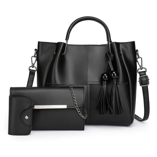 Bustah black 3-in-1 handbag set – tote, clutch and card holder