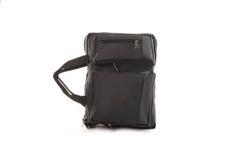 A black convertible backpack messenger bag with concealed zip closure