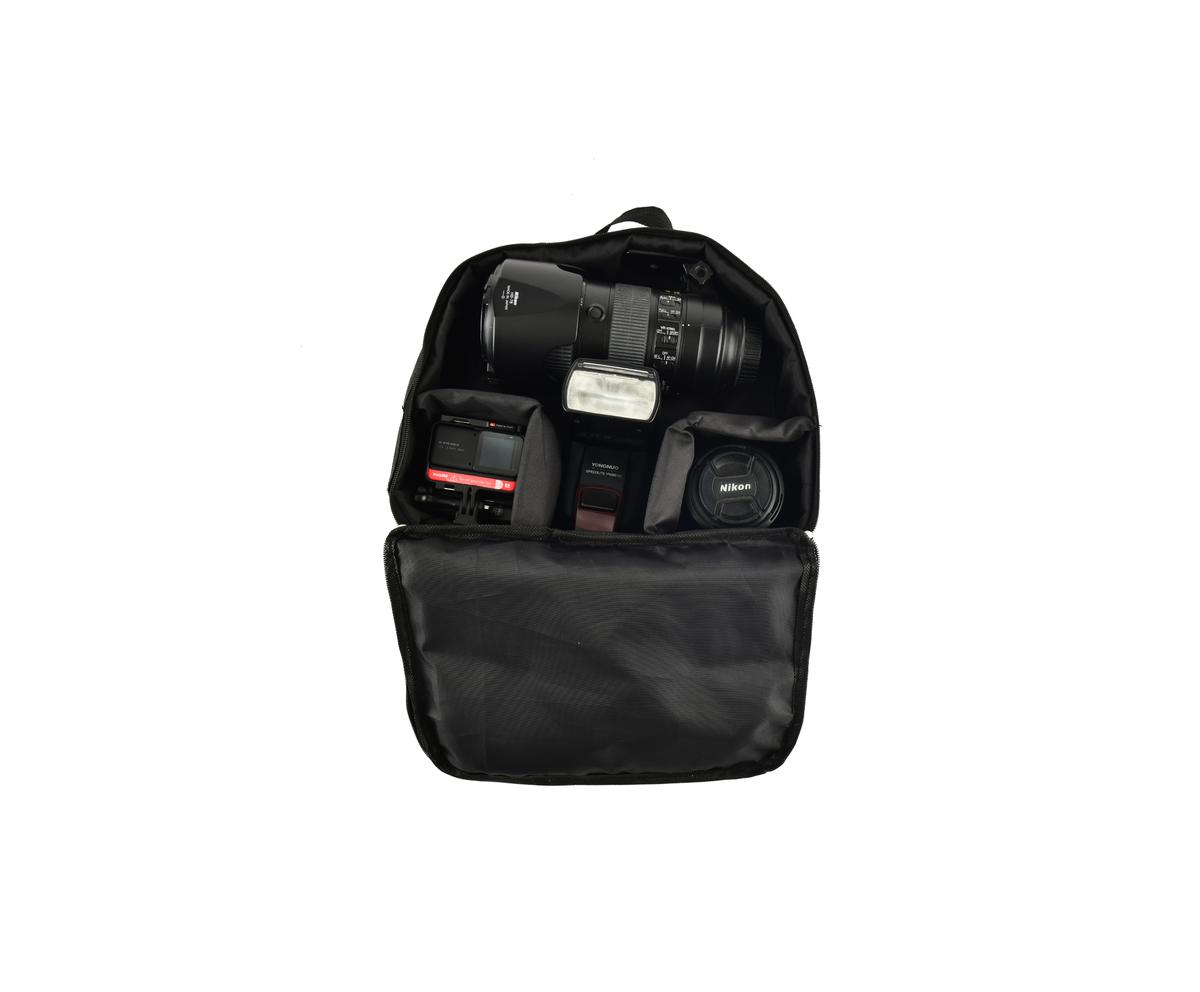 A padded bag insert showing internal compartments
