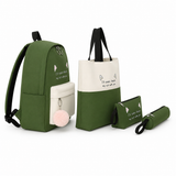 Green 4-in-1 Cute School Backpack Set – Backpack, Tote, Pouch & Pencil Case