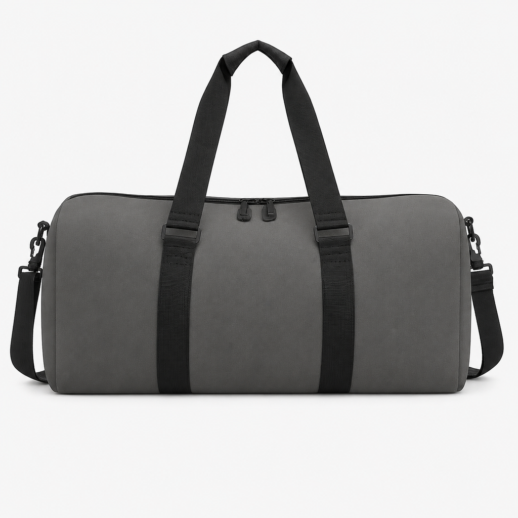 Minimalist Grey Duffle Bag with Black Straps – Lightweight Travel & Gym Bag