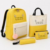 Yellow 4-in-1 Cute School Backpack Set – Backpack, Tote, Pencil Case & Pouch