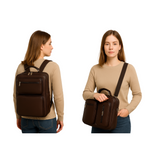brown PVC convertible backpack and messenger bag. Classic, durable, and built for everyday versatility.