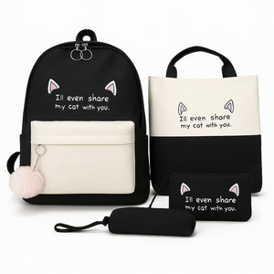Black 4-in-1 Cute School Backpack Set – Backpack, Tote, Pouch & Pencil Case