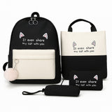 Black 4-in-1 Cute School Backpack Set – Backpack, Tote, Pouch & Pencil Case