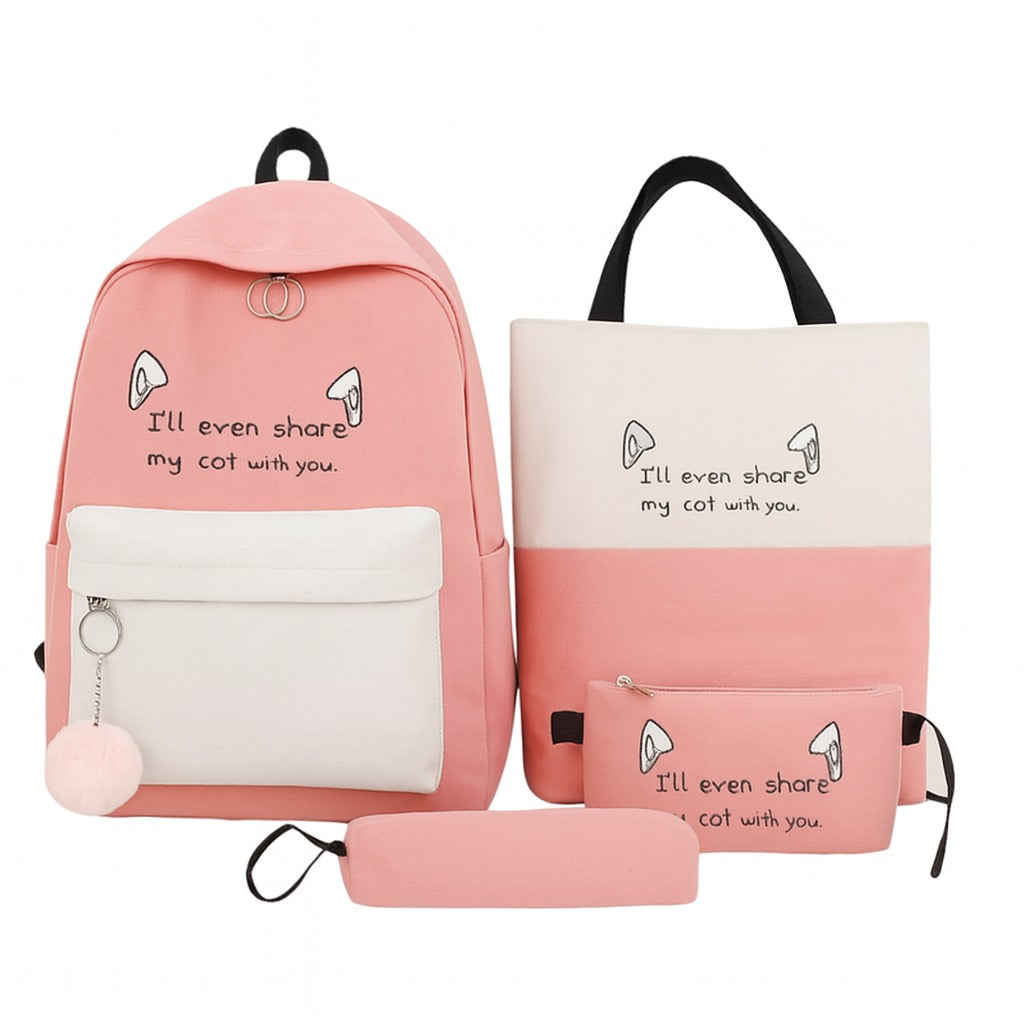 Pink 4-in-1 Cute School Backpack Set – Backpack, Tote, Pouch & Pencil Case