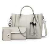 Ivory White 3-in-1 Women’s Handbag Set – Faux Leather Tote, Clutch & Card Holder with Tassels