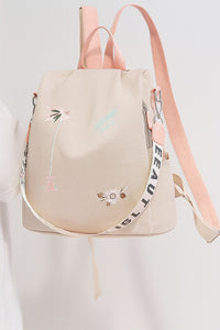 Pastel Pink Floral Convertible Backpack for Women – Elegant & Lightweight Casual Bag