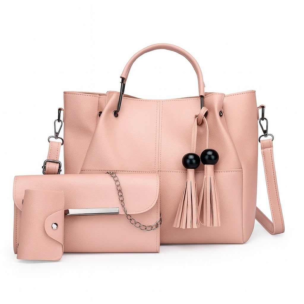 Blush Pink 3-in-1 Tote Bag Set for Women – Elegant Handbag, Clutch & Card Holder