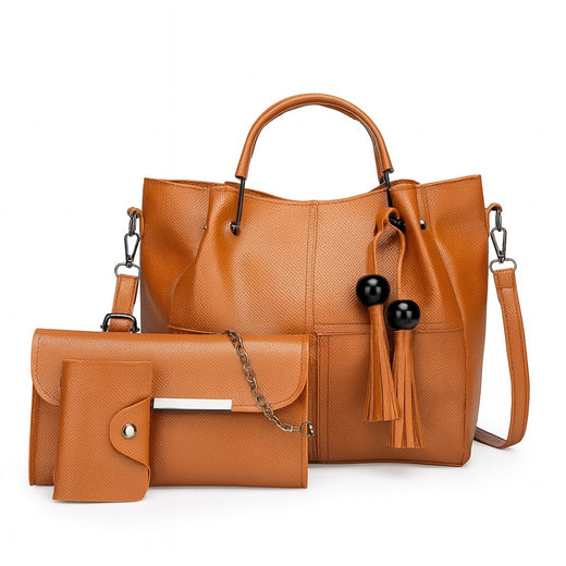 Bustah tan brown 3-in-1 handbag set – tote, clutch and card holder
