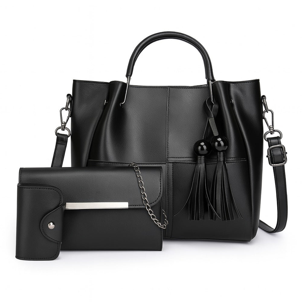 Bustah black 3-in-1 handbag set – tote, clutch and card holder