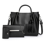 Black 3-in-1 Women’s Handbag Set – Elegant Faux Leather Tote, Clutch & Card Holder