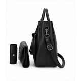 Black 3-in-1 Women’s Handbag Set – Elegant Faux Leather Tote, Clutch & Card Holder
