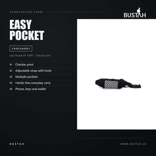 Bustah Easy Pocket EP-100P1 crossbody bag in checker print with adjustable hook strap and multiple pockets