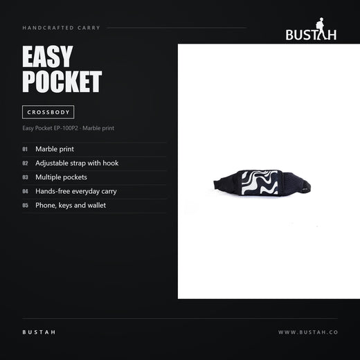 Bustah Easy Pocket EP-100P2 crossbody bag in marble print with adjustable hook strap and multiple pockets