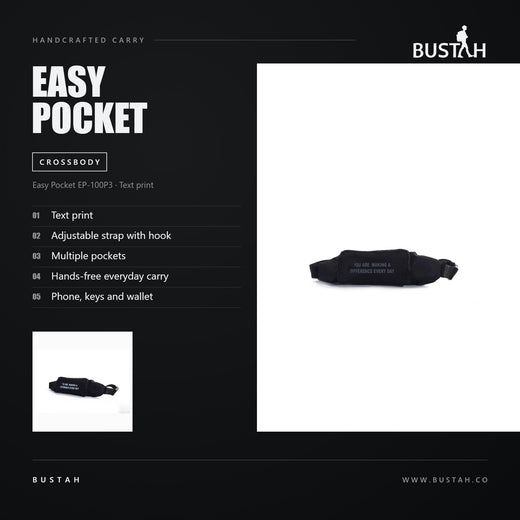 Bustah Easy Pocket EP-100P3 crossbody bag in text print with adjustable hook strap and multiple pockets