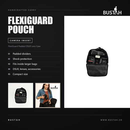 Bustah FlexiGuard padded DSLR camera insert pouch with padded dividers and shock protection, fits inside larger bags