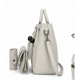 Ivory White 3-in-1 Women’s Handbag Set – Faux Leather Tote, Clutch & Card Holder with Tassels