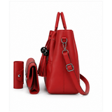 Red 3-in-1 Women’s Handbag Set – Faux Leather Tote, Clutch & Card Holder with Tassel Detail