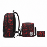 Red Camo 3-in-1 School Backpack Set for Boys – With USB Port, Crossbody & Pouch