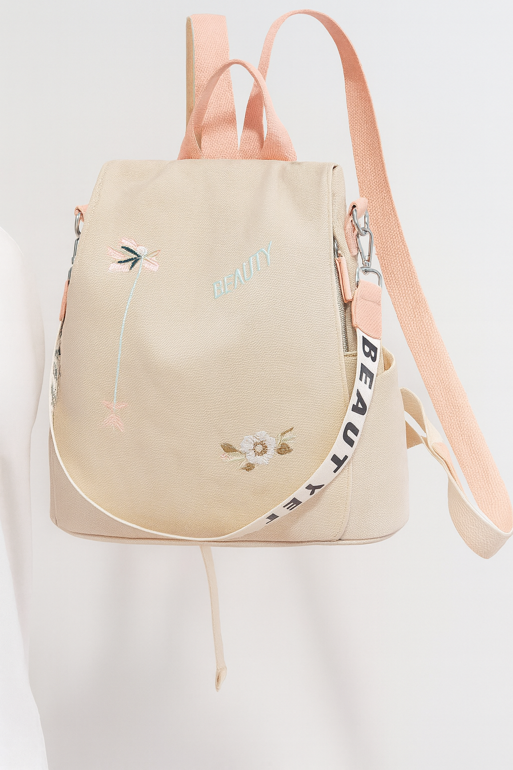 Pastel Pink Floral Convertible Backpack for Women – Elegant & Lightweight Casual Bag
