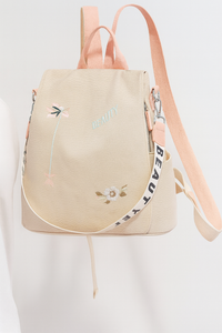 Pastel Pink Floral Convertible Backpack for Women – Elegant & Lightweight Casual Bag