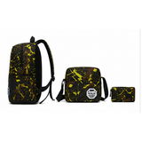 Yellow Camo 3-in-1 Boys’ School Backpack Set – USB Charging Port, Sling Bag & Pouch