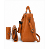 Tan Brown 3-in-1 Tote Bag Set for Women – Premium Faux Leather Handbag, Clutch & Card Holder